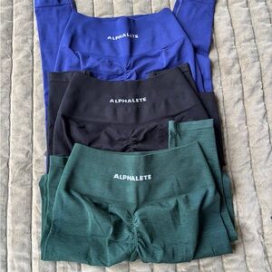 Alphalete Seamless Shorts Trio - Royal Blue, Black, Deep Green